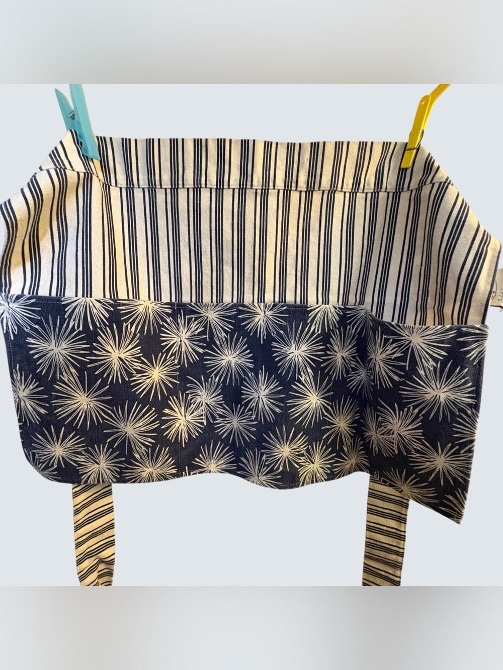 Isabella's Journey Blue & White Canvas Apron Waist Half 3 Front Pockets